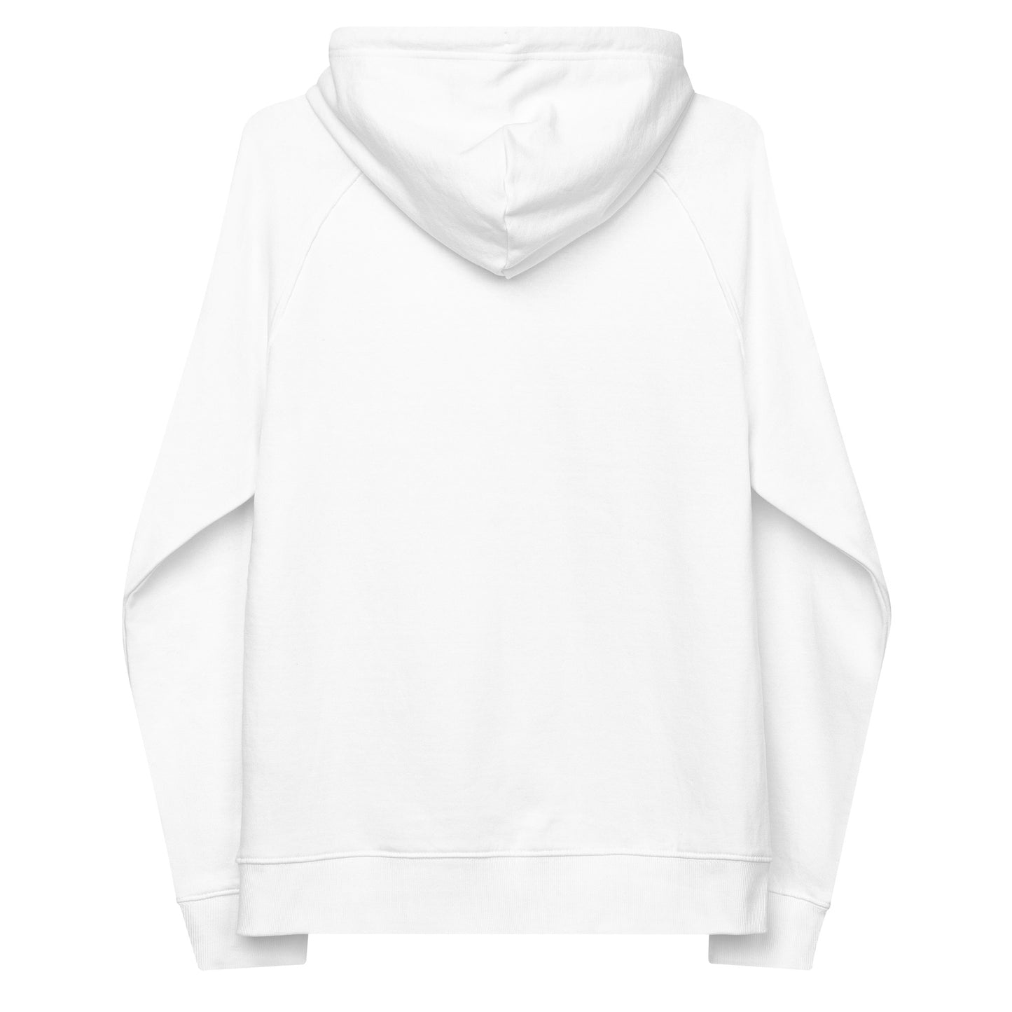 Back Of White Raglan Organic Cotton Hoodie, 100% vegan