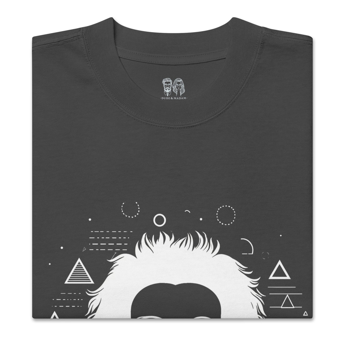 Drooped Albert Einstein Abstract folded T-Shirt featuring an abstract illustration of Albert Einstein with geometric patterns