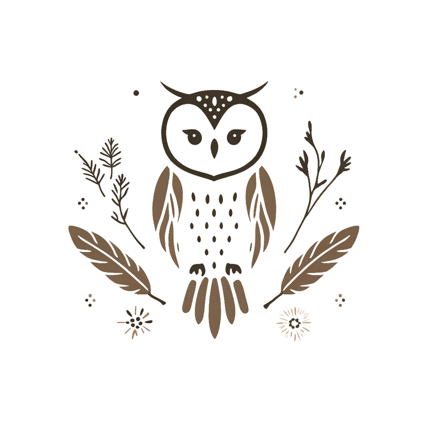 A small print of an owl and feathers