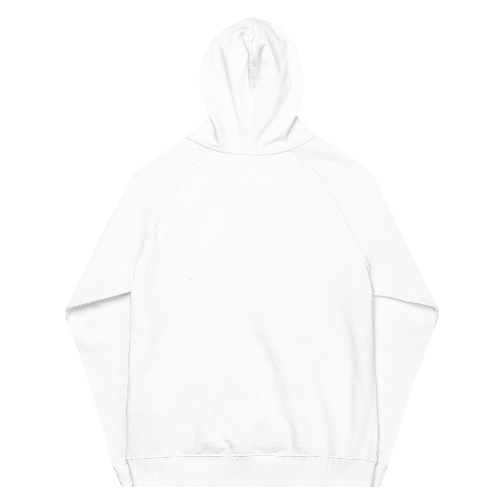 Back Of White Raglan Organic Cotton Hoodie, 100% vegan