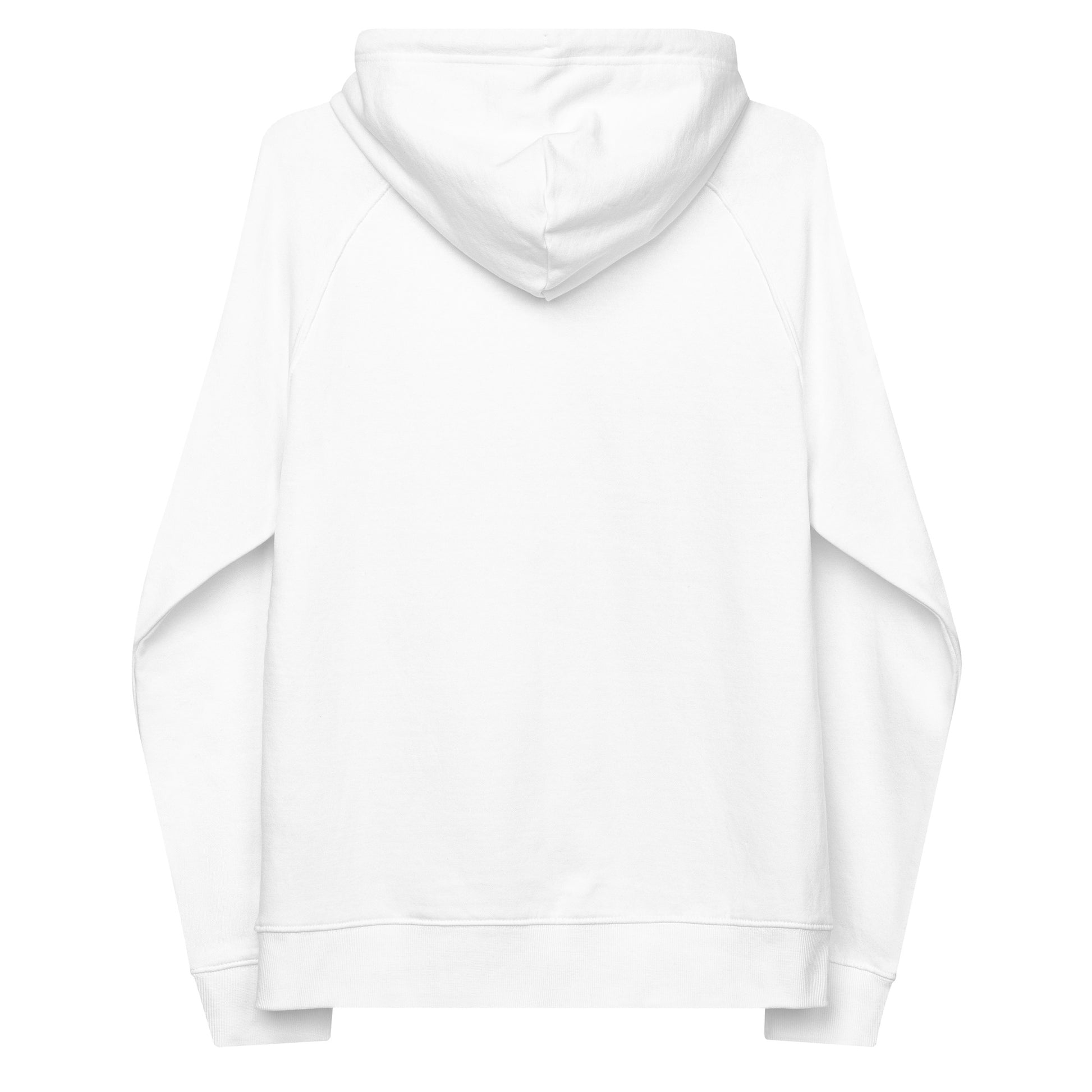 Back Of White Raglan Organic Cotton Hoodie, 100% vegan