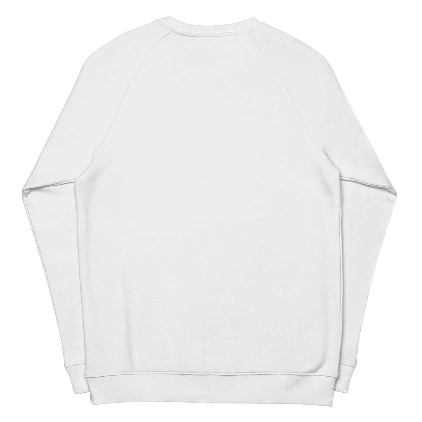 Back of White crew neck raglan sweatshirt made from organic cotton with a text print saying badass