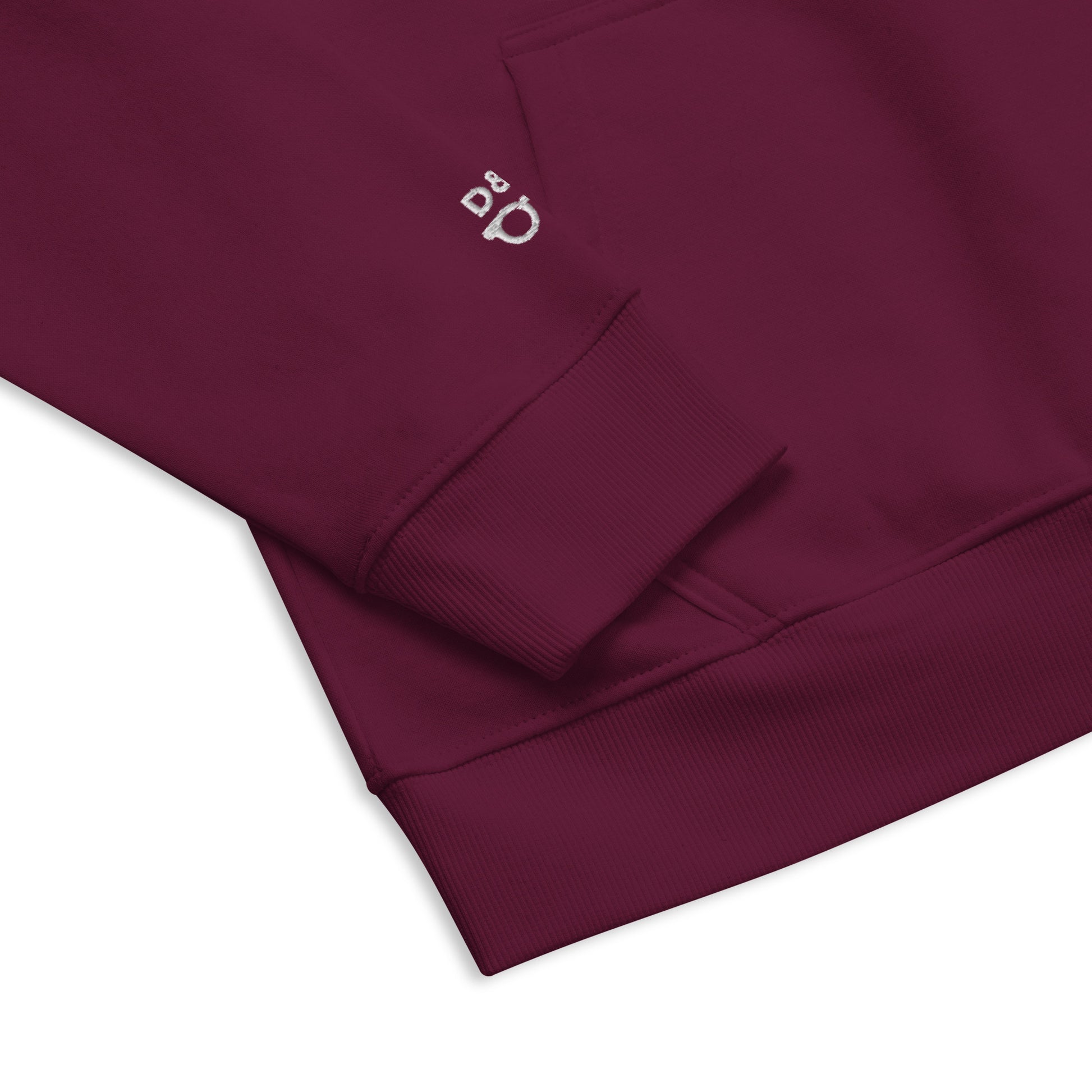 Close up of a Maroon organic cotton hoodie
