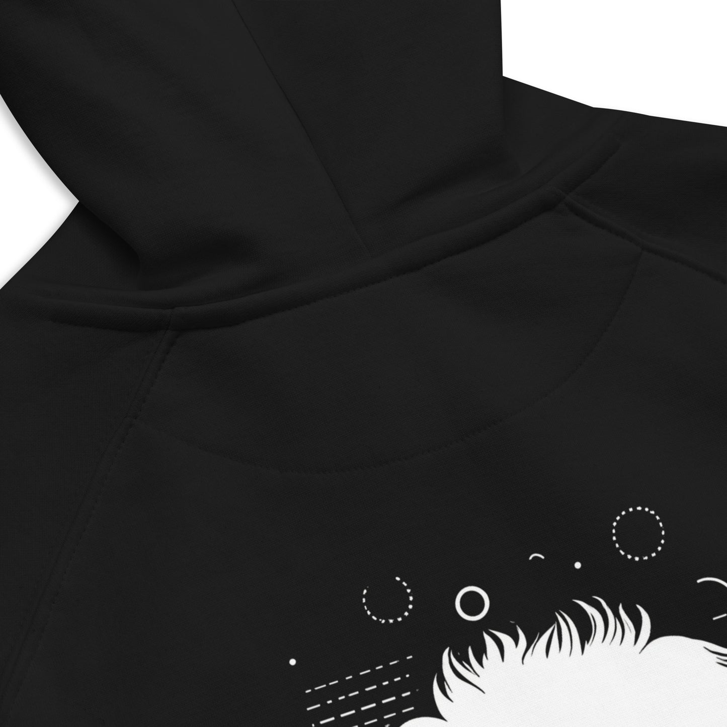Close up of a black organic cotton hoodie