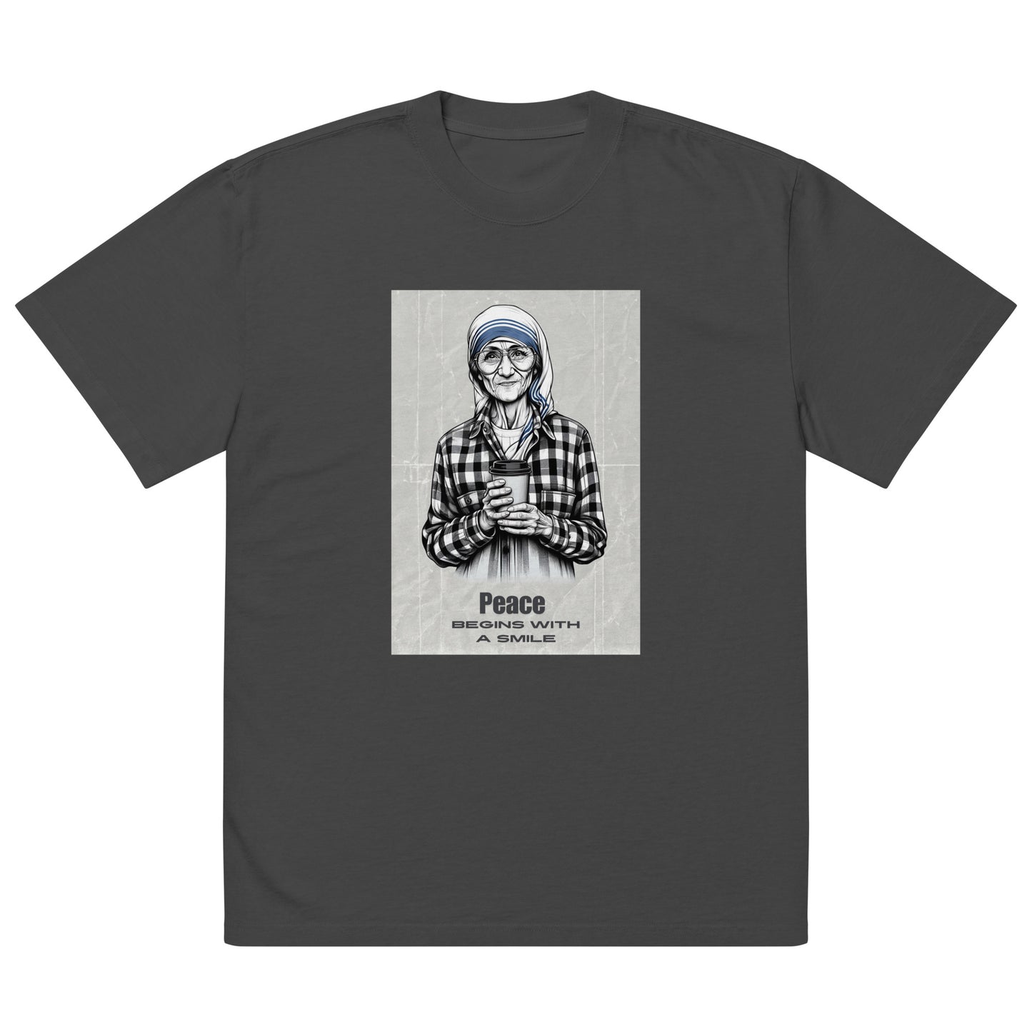 Dark Grey Oversize Tee with a Mother Teresa Graphic Print