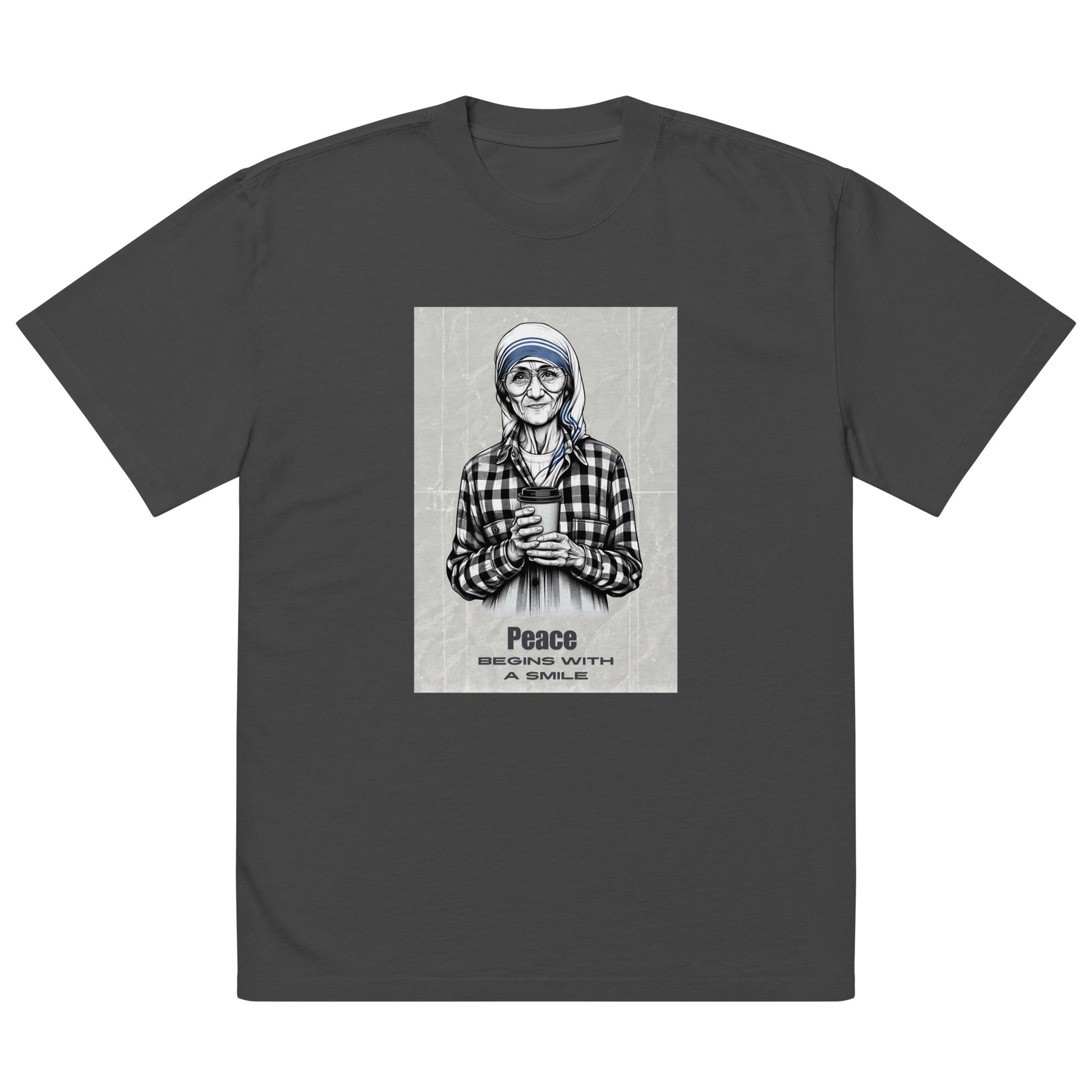 Dark Grey Oversize Tee with a Mother Teresa Graphic Print