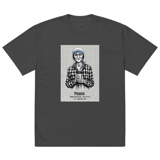 Dark Grey Oversize Tee with a Mother Teresa Graphic Print