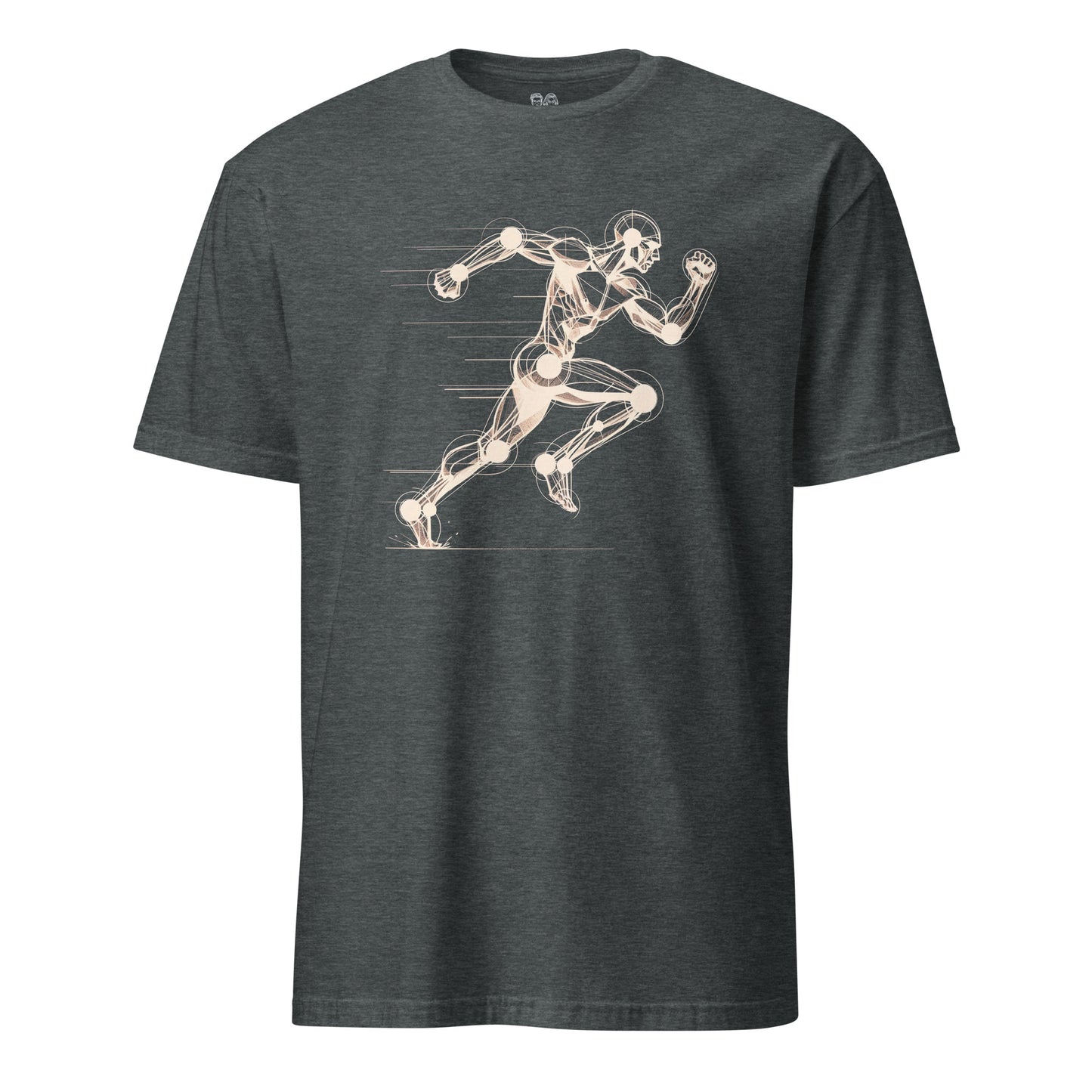 run Cotton t-shirt with an artistic Wood Mannequin-style drawing of a running figure, highlighting dynamic and creative design ideal for runners.