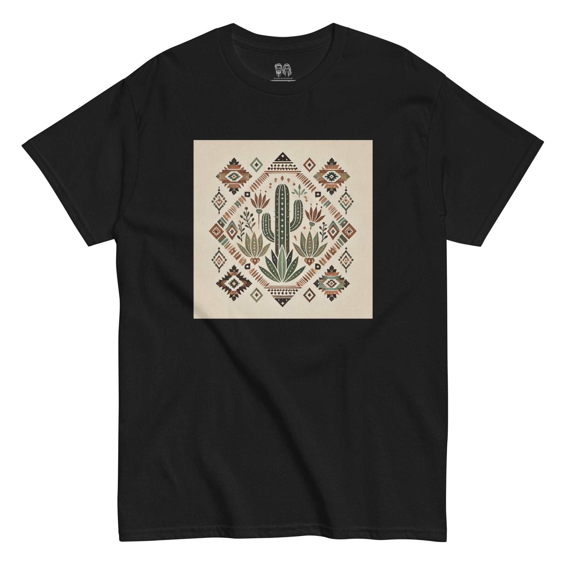 Black crew neck tshirt with a large print of a cactus for plant lovers 