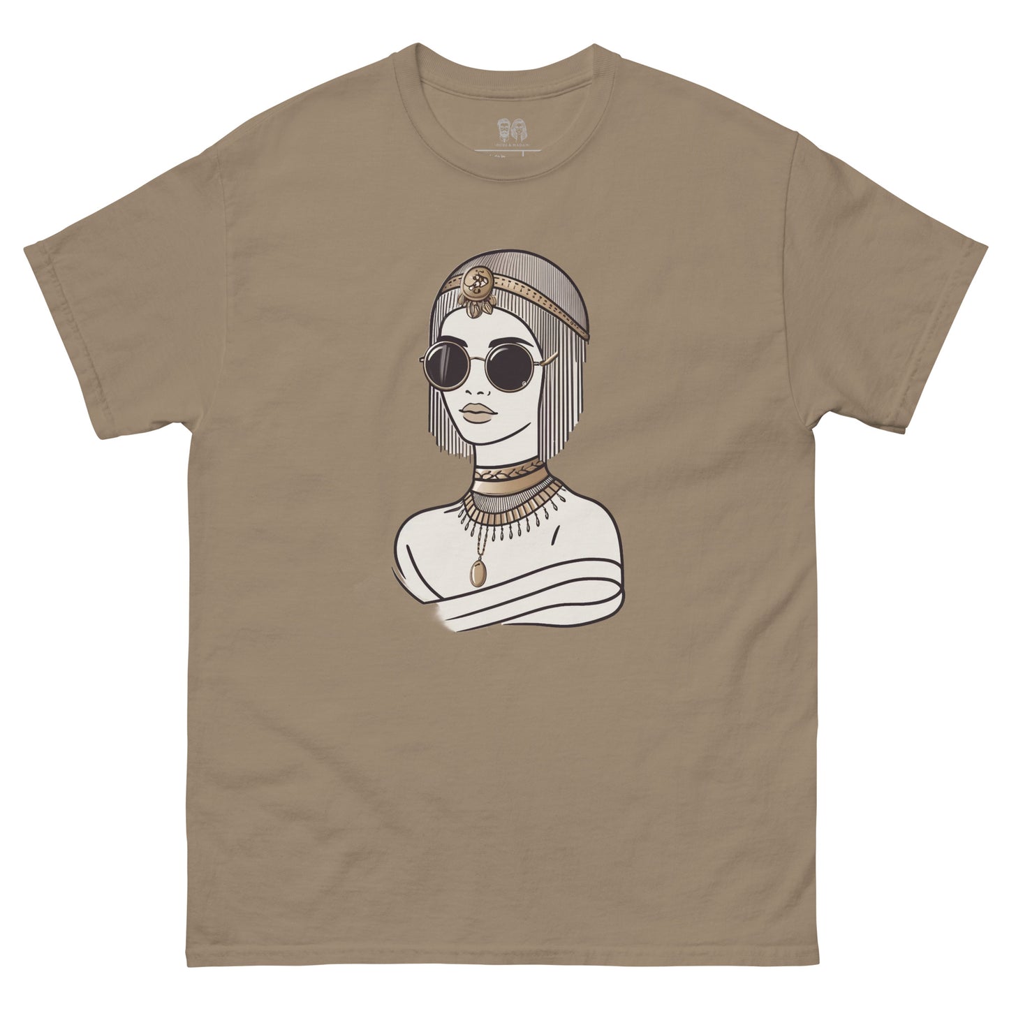 Brown crew neckline shirt with a cool strong woman print