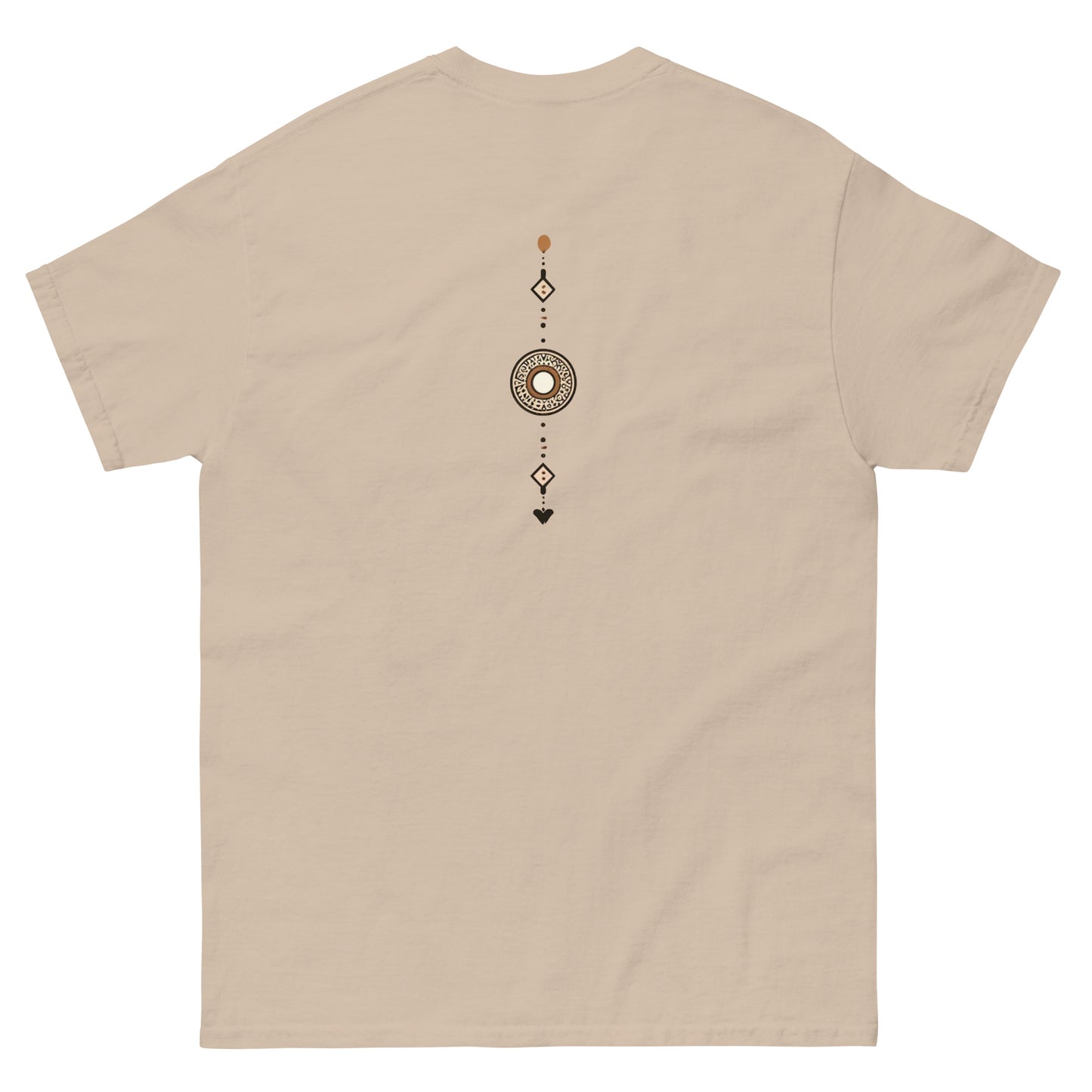 Back of a natural color tshirt with Egyptian style symbols Trendy Egyptian apparel