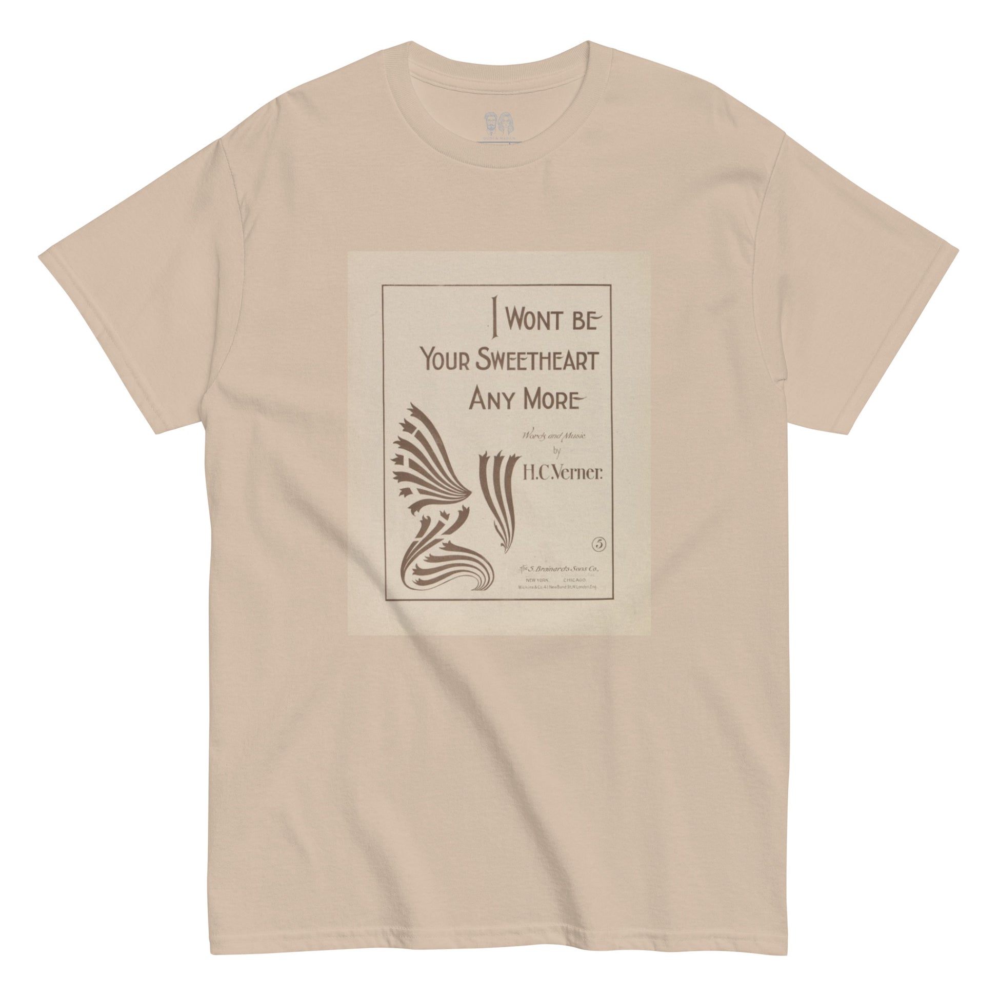 Natural Beige color tee with a crew neckline and a print saying I wont be your sweetheart anymore