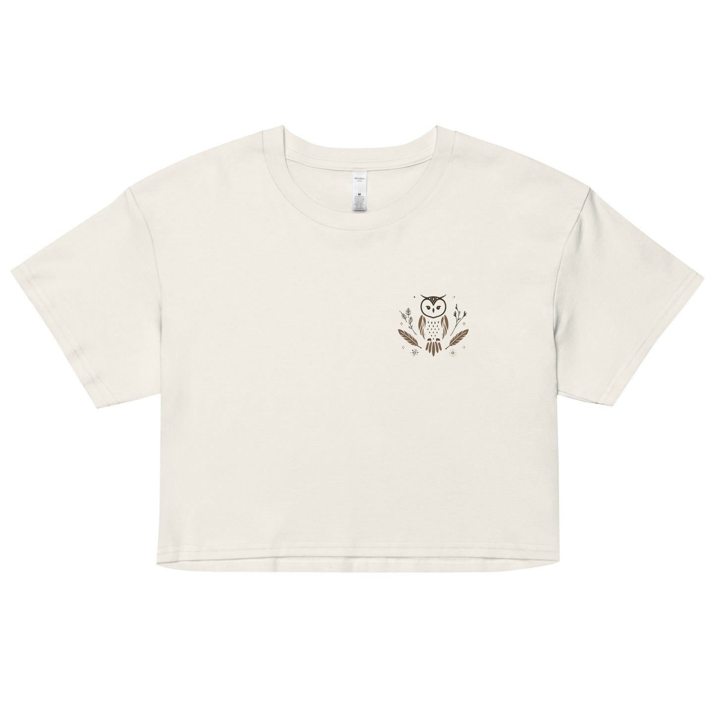 Off white color loose fit top short sleeves and crew neck and a cute owl design